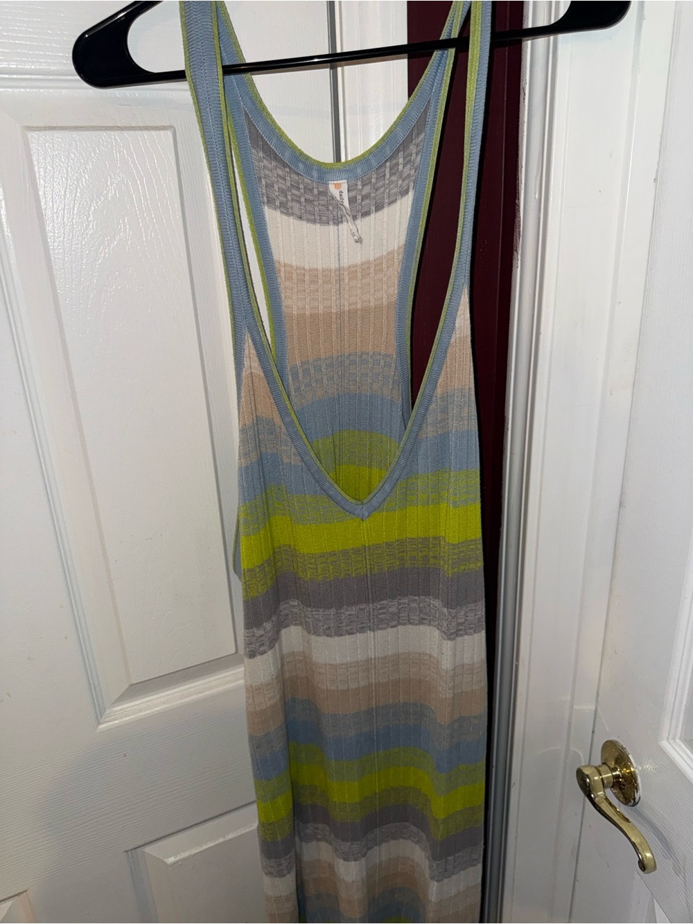 Anthropologie Sleeveless Striped Knit Midi Dress in Lime, Blue, Gray, Tan